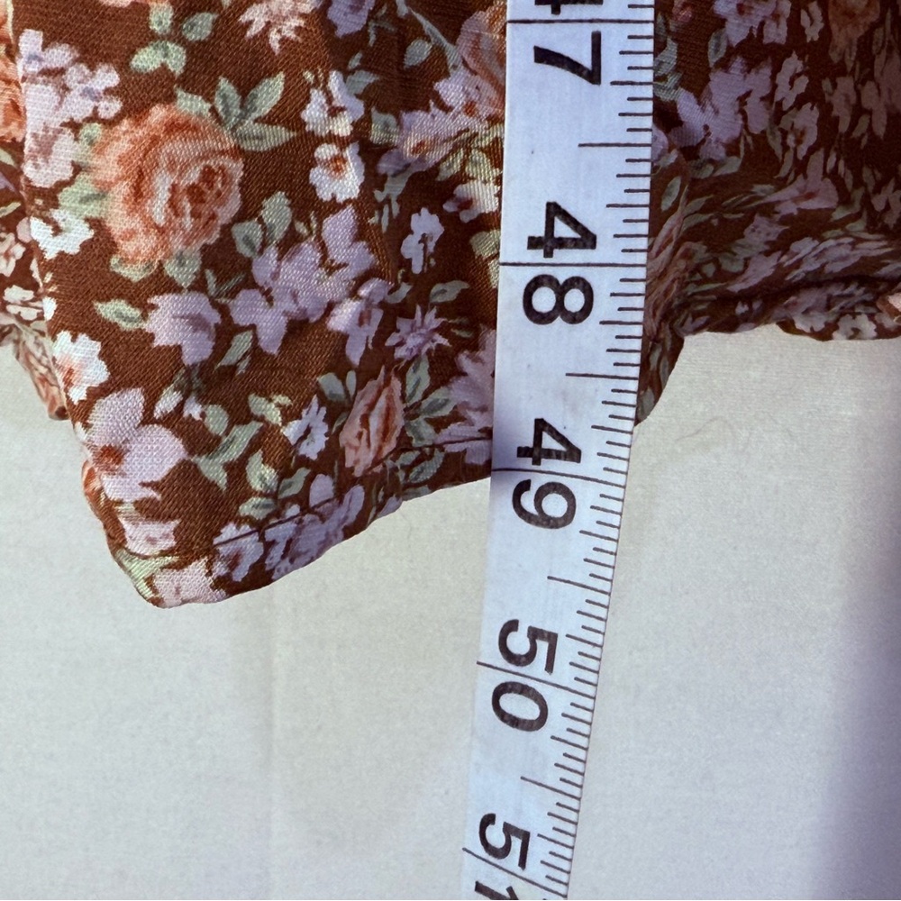 Astr Floral Puff Sleeve Maxi Dress - Pink and Brown Sz L Front Cutout Coquette - Picture 12 of 15